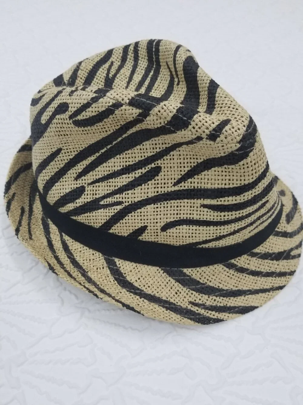 Beige Fedora Sun Hat Zebra Stripe OS